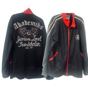 AKADEMIKS Mens Full Zip Black Jacket 3XL Streetwear Graphic Tracksuit Y2K